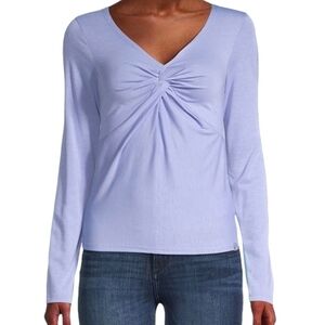 MARC NEW YORK Performance Periwinkle Twist Front V Neck Long Sleeve Top